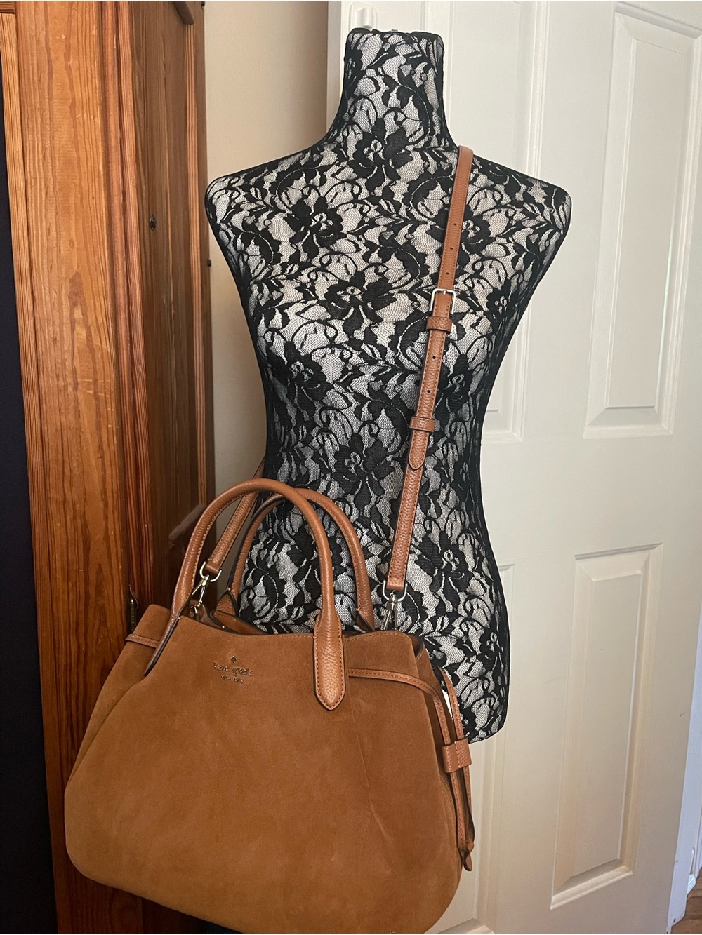 Kate Spade Large Suede Dumpling Satchel Bag w/ Removable Strap - Picture 6 of 9